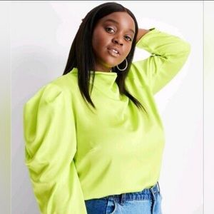 LOOK at this beautiful Lime green satin flowy blouse!